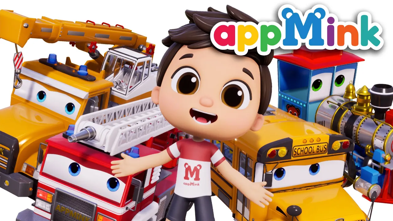 Yes Yes Fire Truck Song ft Crane Truck Yellow School Bus  Steam Train appMink kids video Nursery